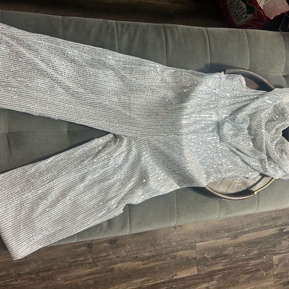 Sparkling Silver Sequin Jumpsuit